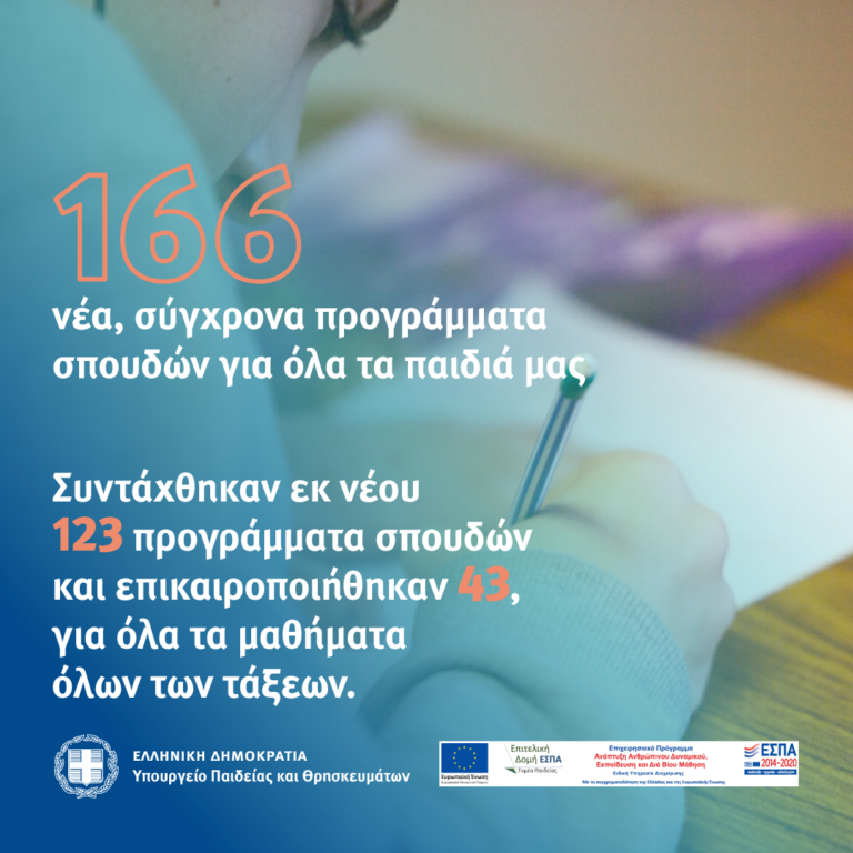 Νέα Προγράμματα Σπουδών στο σχολείο:νέο περιεχόμενο, ψηφιακή διάσταση, στο επίκεντρο οι μαθητές