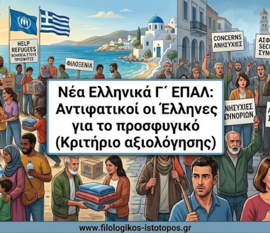 Νέα Ελληνικά Γ´ ΕΠΑΛ: Αντιφατικοί οι Έλληνες για το προσφυγικό (Κριτήριο αξιολόγησης)